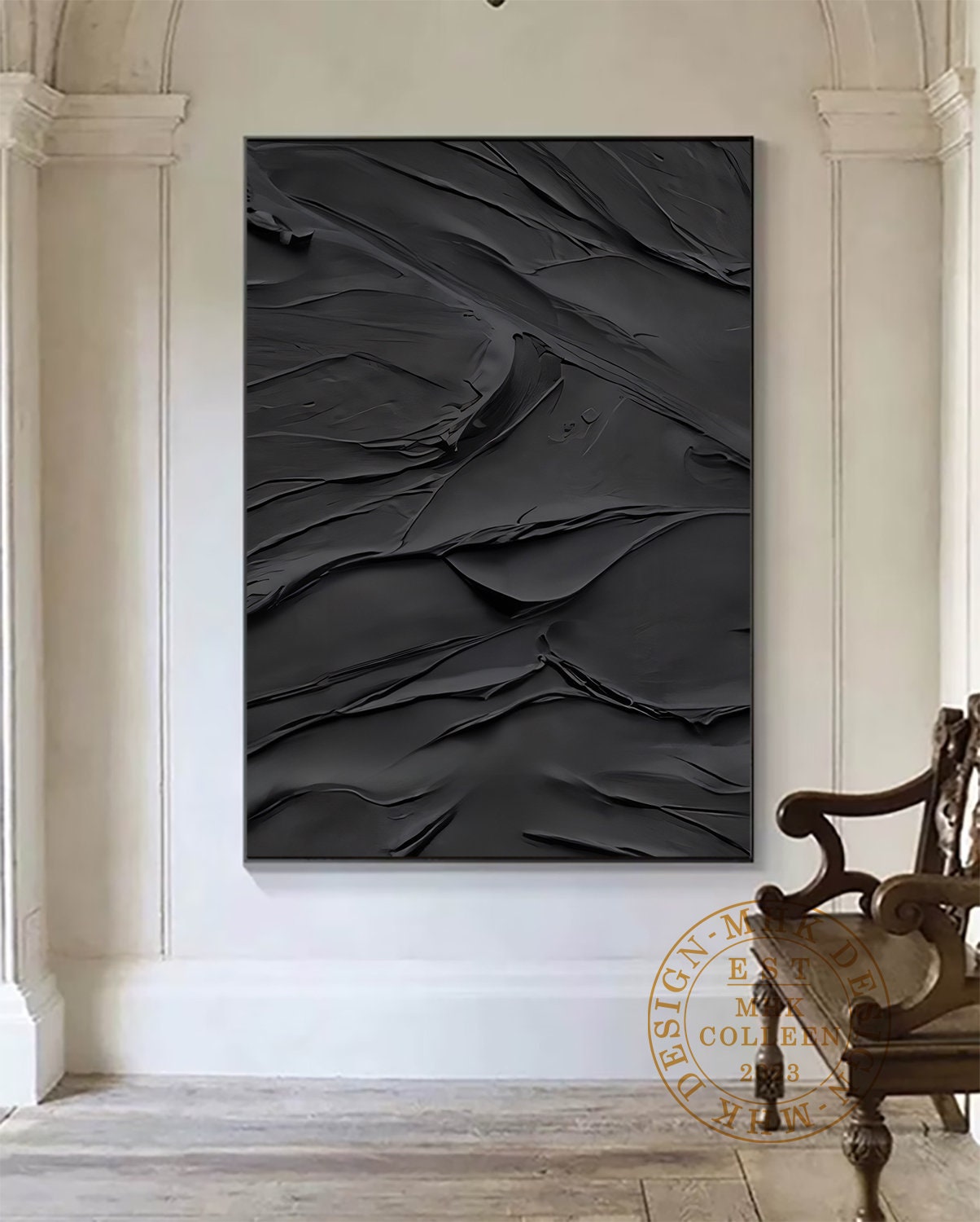 Large 3D Textured Pure Black Wall Art Black Abstract Painting on Canvas ...
