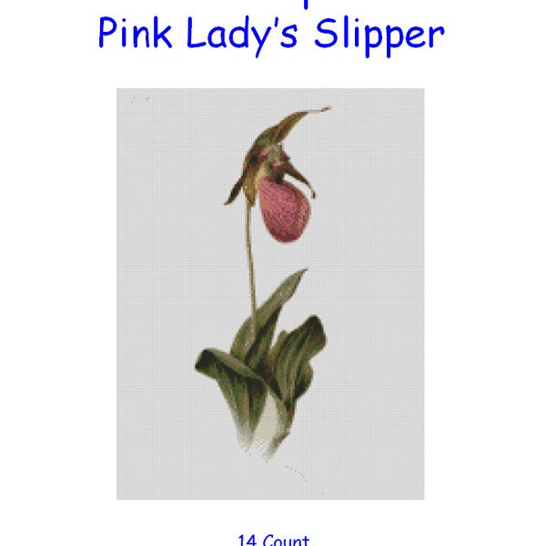 Cross Stitch Chart, Pattern, New Hampshire, Flower, Pink Lady's Slipper, State, Bloom, Blossom, OK