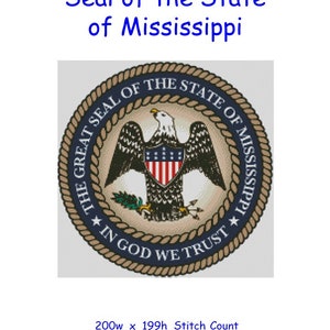 Cross Stitch Chart, Pattern, Mississippi, State, Seal, Emblem, Badge