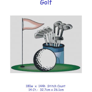 Kreuzstichvorlage, Muster, Golf, Keulen, Tasche, Ball, Tee, grün, Flagge, Trolley