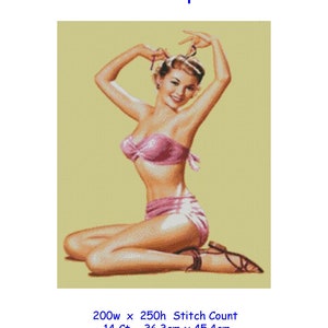 Gráfico de punto de cruz, patrón, pin up. Modelo, Pintura, Arte, Niña, 40&#39;s, 50&#39;s, Arte de Nariz, #5