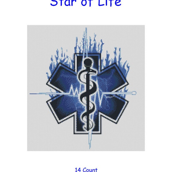 Cross Stitch Chart, Pattern, EMT, EMS, Star of Life, Medic, Fire Fighter