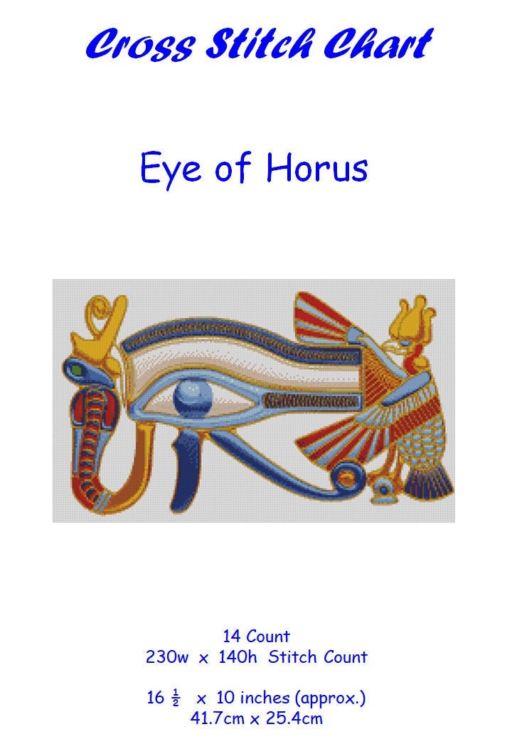Cross Stitch Chart, Pattern, Eye of Horus, Ancient, Egypt, Pharos, Mummy, Pyramids