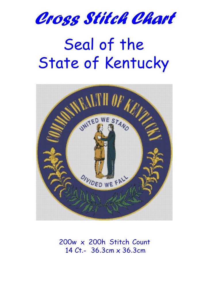 Cross Stitch Chart, Pattern, Kentucky, State, Seal, Emblem, Badge Etsy