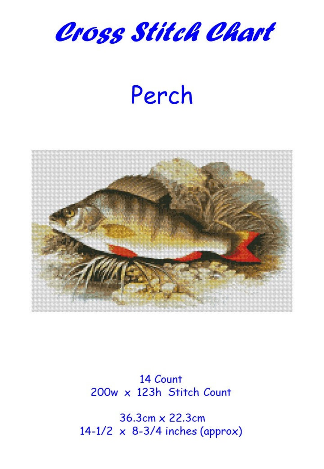 Perch Fish Patterns Cross Stitch Chart, Pattern, Perch, Pond, River, Fish, Fishing ...