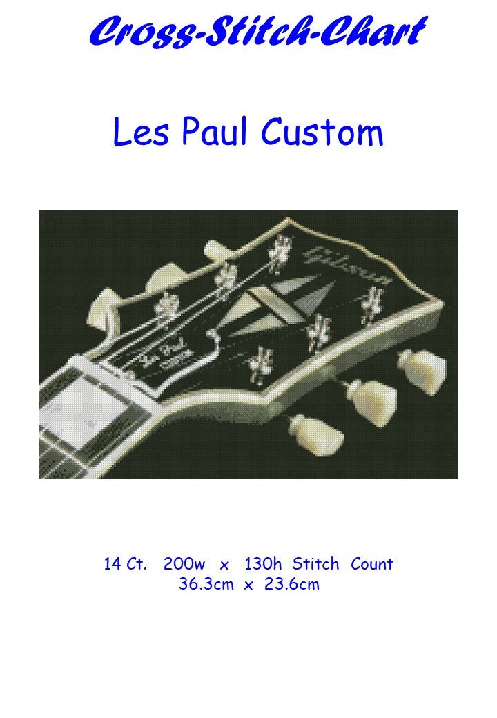 Cross Stitch Chart, Pattern, Guitar, Custom, Les Paul, Gibson, Machine ...