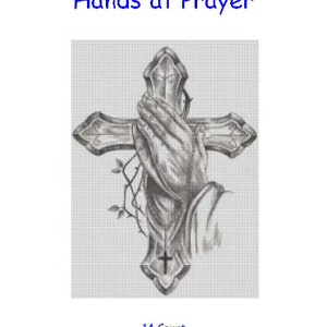 Cross Stitch Chart, Pattern, Hands at Prayer, Christian, Religion, Cross, Rosary, Beads, Crucifix