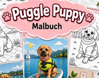 Puggle Puppy Coloring Book | 9 Pages | Dog | Printable PDF | Digital Download | Coloring Pages for Kids & Adults | Puggle Coloring Book