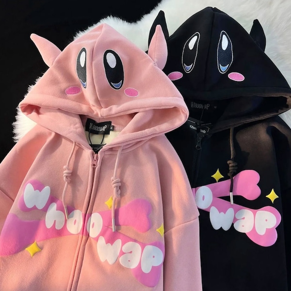 Harajuku Devil Embroidered Hoodie, His and Her Y2K Loose Sweatshirt Zip up Hoodie