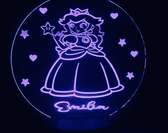 Personalisierte Prinzessin Peach 3D Nachtlampe aus Acryl,Kinder- Mädchen Geschenke, Geschenke für Geburt ,Taufe ,Geburtstag. Kinderzimmer