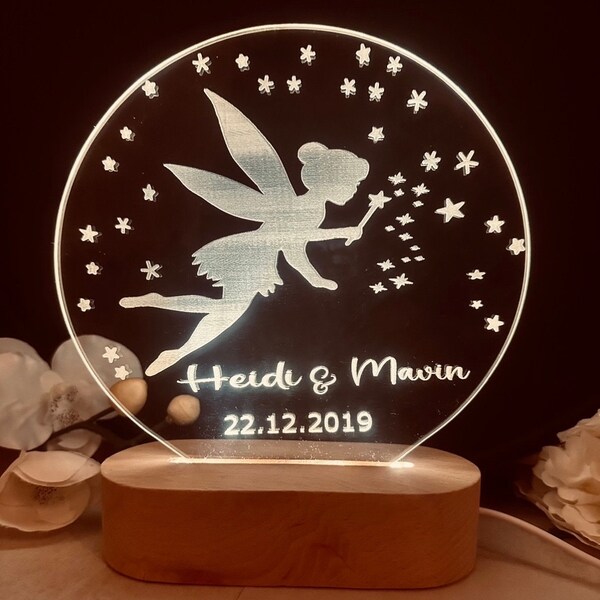 Personalisierte süßen „Zauber Fee“Nachtlicht Lampe  aus Acryl .Babygeschenk Geburt,Tauschgeschenk,Kinderzimmer,Gebursttagsgeschenk,Mädchen