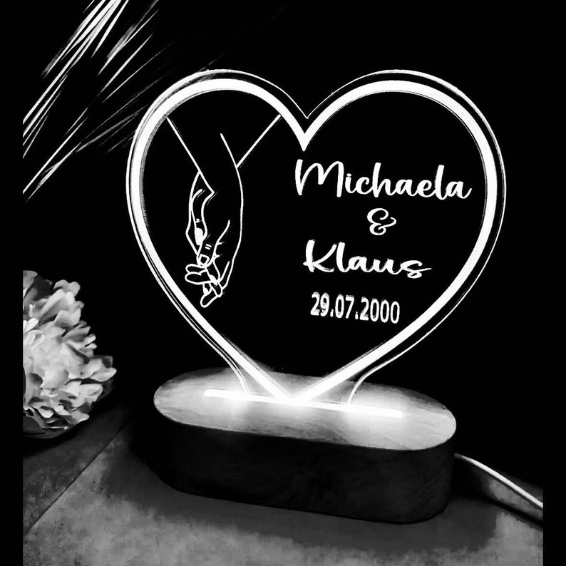 Personalized acrylic lamp heart, bedside lamp, romantic partner gift. Love lamps, wedding gift, Valentine's Day image 3