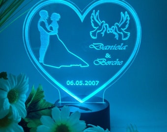 Personalized LDE acrylic lamp, newlyweds gift, bedroom light, love lamp night light, wedding gift