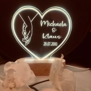 Personalisiertes Acrylampe Herz , Nachttischlampe ,Romantische Partnergeschenk. Liebeslampen , Hochzeitsgeschenk, Valentingstag 画像 4