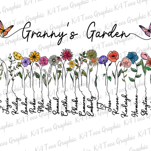 Personalized Granny's Garden Png, Birth Month Flowers Clipart, Mother's Day Png, Personalized Gift For Grandmother Png, Custom Name Png