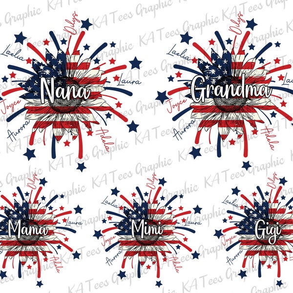 Personalized America Sunflower Grandma And Kids PNG, Custom 4th Of July Png, Mimi Firework Patriotic PNG, Independence Day PNG