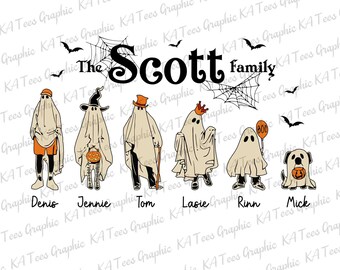 Halloween Ghost Family With Pets Png, Personalized Halloween Family, Halloween Family Portrait Png, Halloween Gift, Custom Ghost Family Png
