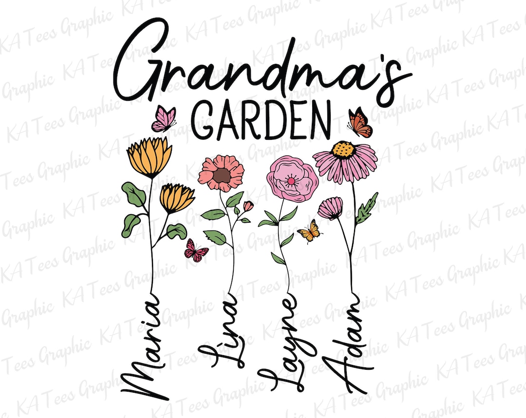 Personalized Grandma’s Garden SVG, Grandma Flowers Clipart, Mother’s