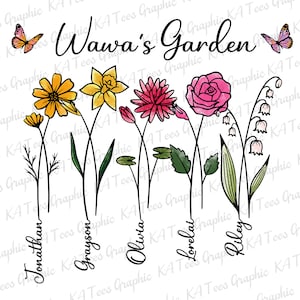 Personalized Wawa's Garden Png, Birth Month Flowers Clipart, Mother's Day Png, Personalized Gift For Grandmother Png, Custom Name Png