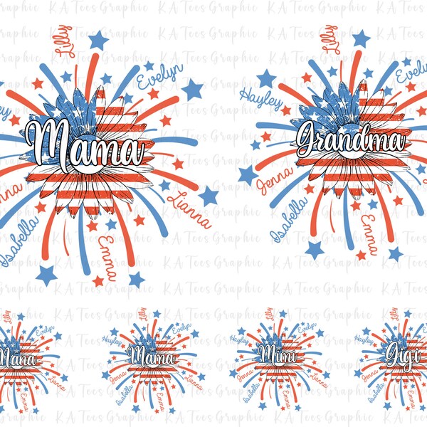 Custom America Sunflower Grandma And Kids PNG, Personalized 4th Of July Png, Mimi Firework Patriotic PNG, Independence Day PNG