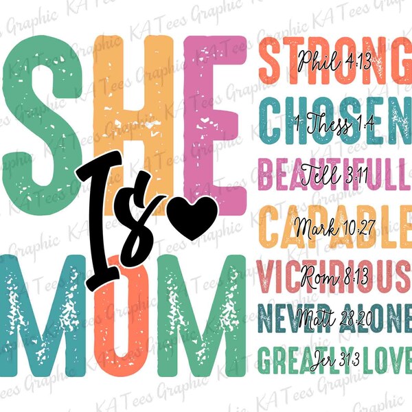 She Is Strong Chosen Beautiful Mom PNG, Mother's Day Png, Colorful Mama, Retro Mama Png, Vintage Mama Mng, Gift For Mom, Digital Download