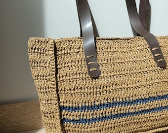 Paper yarn bag, raffia bag, raffia shoulder bag, raffia tote bag, beach bag, summer bag, gift for her, big raffia bag, Christmas gift