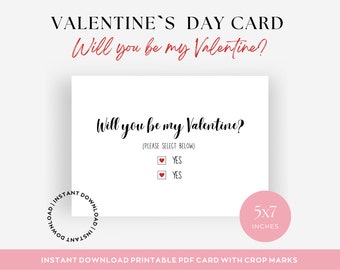 Printable Will you be MY VALENTINE? card, Digital Valentines Day card, Greeting card
