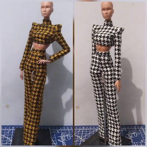 Set crop top an pant houndstooth for fashion royalty