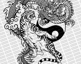 Yin and Yang Vector, Tiger and Dragon Instant Download PDF standard, PNG, SVG, digital download