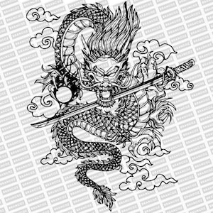Japanese Dragon Vector, Dragon Instant Download PDF standard, PNG, SVG, digital download