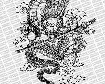 Japanese Dragon Vector, Dragon Instant Download PDF standard, PNG, SVG, digital download