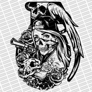 Masked Skull Girl Vector, Race Instant Download PDF standard, PNG, SVG, digital download