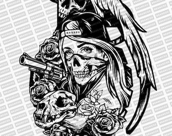 Masked Skull Girl Vector, Race Instant Download PDF standard, PNG, SVG, digital download
