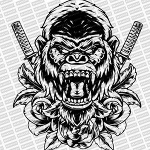 Kong Samurai Vector, Samurai Instant Download PDF standard, PNG, SVG, digital download