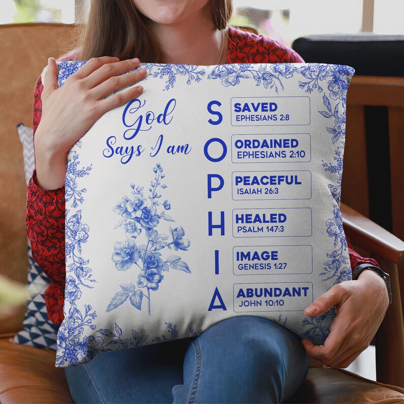 God Says I Am Name Letter in Bible Toile De Jouy Style - Personalized ...