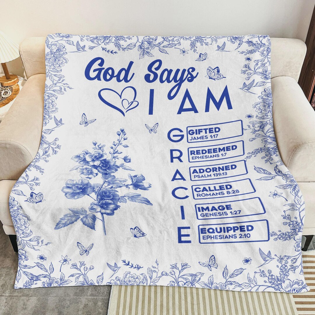 God Says I Am Name Letter in Bible Toile De Jouy Style - Personalized ...