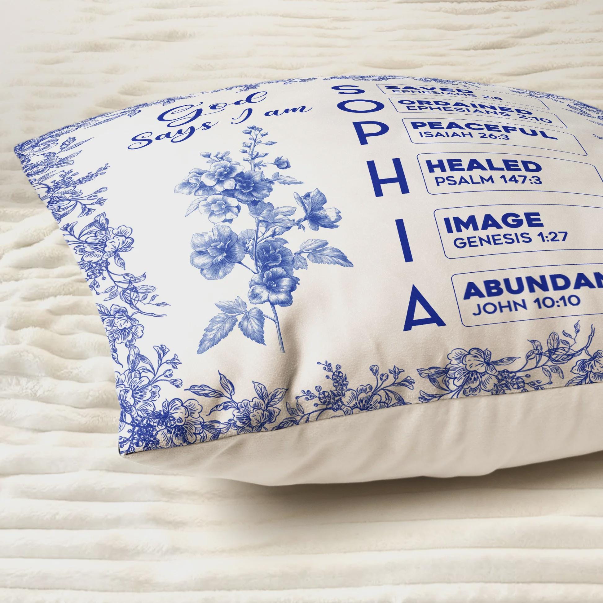 God Says I Am Name Letter in Bible Toile De Jouy Style - Personalized ...