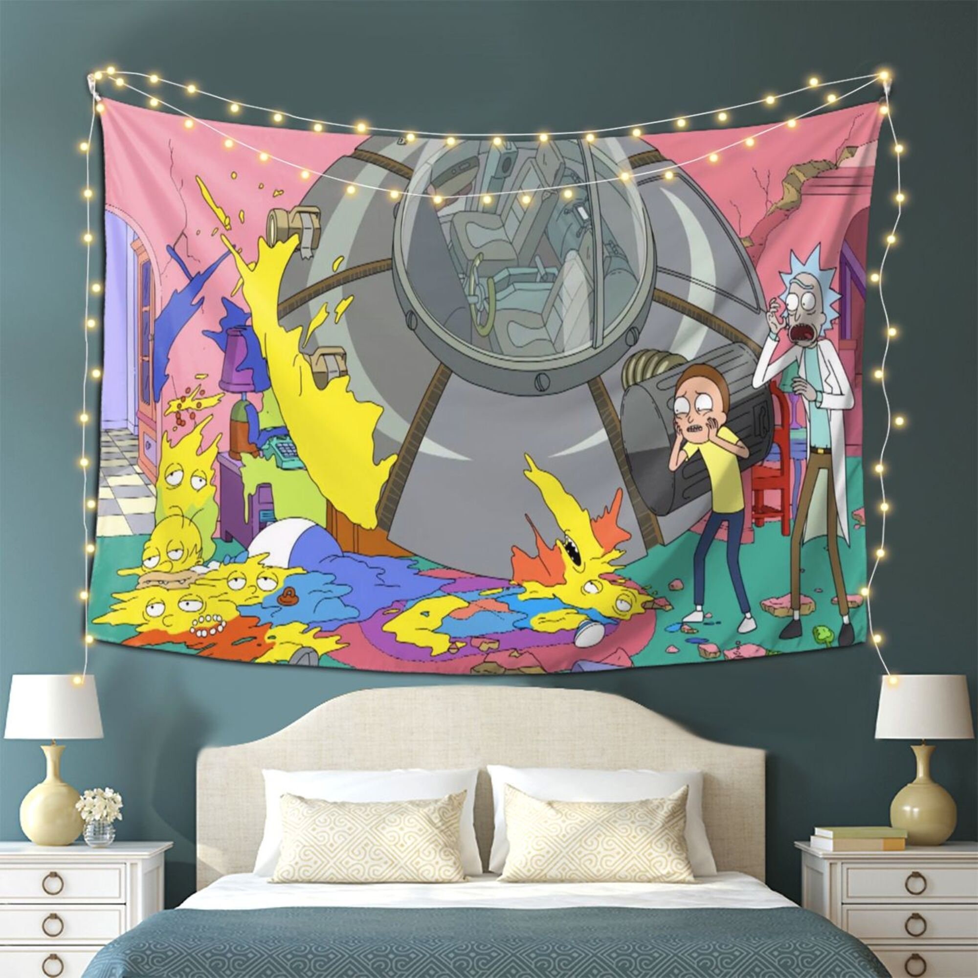 Rick and Morty Tapestrysimpson Wall Artwall Hangingpoker Etsy