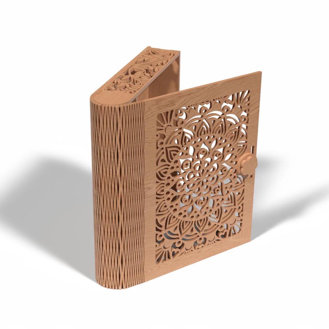 Book Shaped Box Laser Cut File - Glowforge Drawer Book, Mandala Design ...