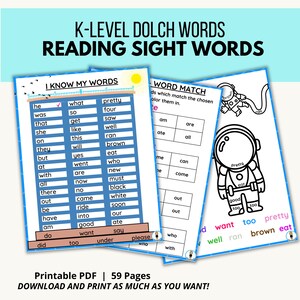 Dolch K-Level Reading Sight Words