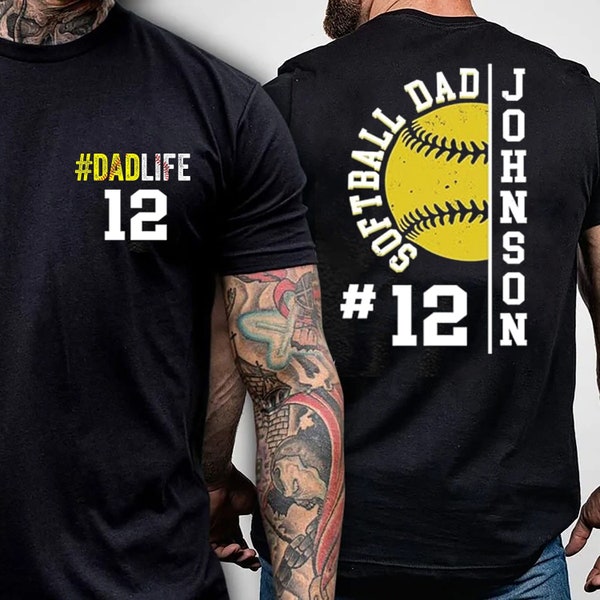 Personalized Softball Dad Shirt, Softball Dad Shirt, Custom Name and Number Softball Dad Shirt, Gift for Dad, Dad Birthday Gift tee