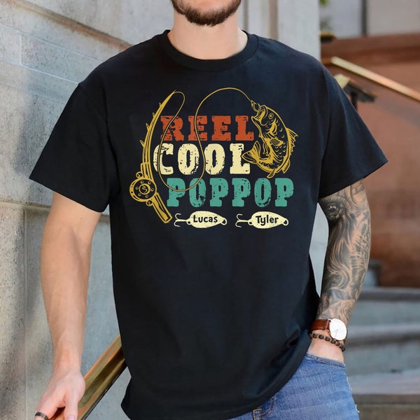 Reel Cool Pop Pop Shirt for Men, Pop-Pop Fishing T-Shirt, Pop Fisherman, Pops Gift from Grandkids, Pop Pop's Fishing Buddy, Poppop Fish tee