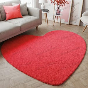 Romantic Heart-Shaped Hand-Tufted Rug – Cozy Red Carpet for Modern Home Decor.