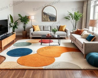 Hand-Tufted Wool Abstract Rug: Multicolor Geometric Modern Carpet