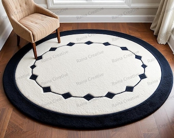 Hand Tufted Wool Round Rug: Modern Black & White Design