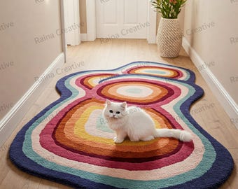 Hand-Tufted Rainbow Rug | Colorful Boho Area Rug  5x7 | Modern Art Carpet for Home Decor & Styling