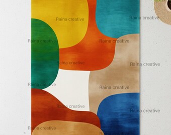 Hand Tufted Rug, 8x10 modern rug, colorful wool, geometric multicolor