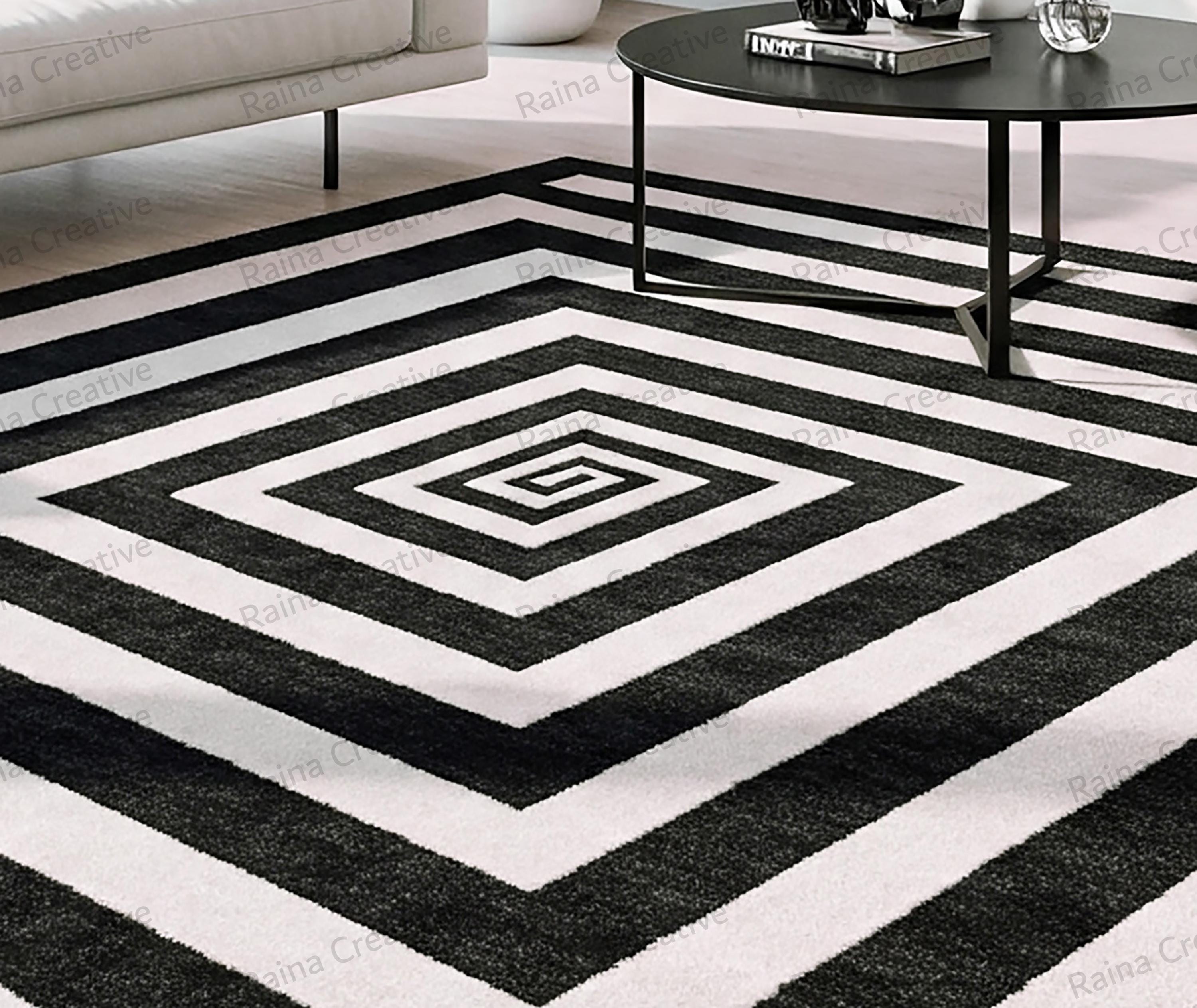 Hand Tufted Rug Black and White: Modern Geometric Optical Illusion ...