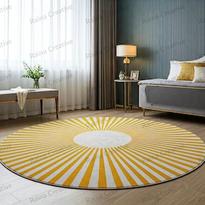 Round Yellow and White Sunburst Rug – Modern Hand-Tufted Home Decor for Stylish Interiors & Living Spaces
