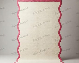 Handtuftad vågig ullmatta – Dusty Rose & Beige